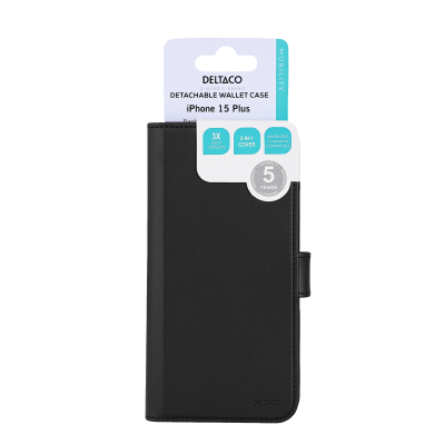 Deltaco Wallet case, 2-in-1, iPhone 15 Plus, magnetic cover, black#3