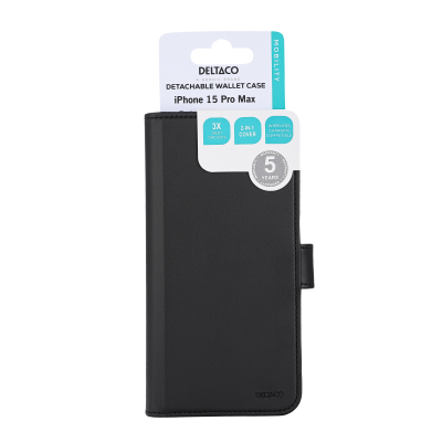 Deltaco Wallet Plånboksfodral, 2-in-1, iPhone 15 Pro Max, magnetic cover,black#3