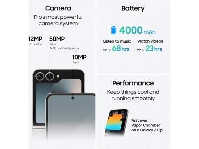Samsung Galaxy Z Flip6 5G 256 GB, 6.7" FHD+, 50/12/10 Mpixel kamera, Dual SIM, Android - Mint#7