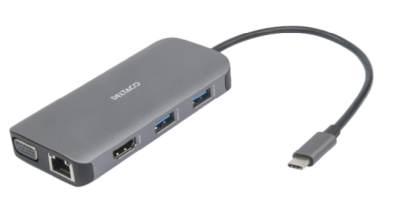Dockningsstation Deltaco Dual, USB-C till HDMI/VGA/3xUSB 3.0/GigaLAN/USB-C 85W PD, kortläsare SD/MicroSD
