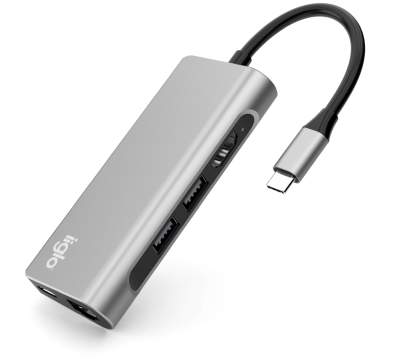 iiglo Slim USB-C Multiport 7 in 1 Dock (ljusgrått) SD card slot, micro SD card slot, USB-C PD 100W, USB-A 3.2, 4K@30Hz HDMI, Ethern