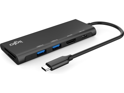 iiglo 6-i-1 Ultraslim Multiport Docking (svart) USB-C 87W PD, 2xUSB-A, 1xHDMI, SD, microSD
