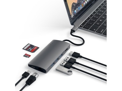 Dockningstation Satechi MultiPort 4K Docking V2, 1xHDMI/3xUSB 3.0/1xUSB-C med PD pass-through, LAN, kortläsare SD/MicroSD - Rymdgrå