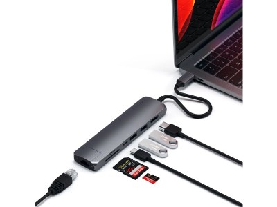 Satechi Slim MultiPort Docking (rymdgrå) USB-C 60W PD, Ethernet, 1xHDMI, 2xUSB-A, SD, microSD#4