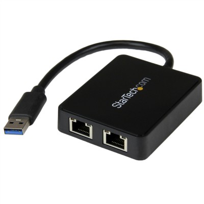 Adapter StarTech.com, USB 3.0 till 2xGigaLAN - Svart