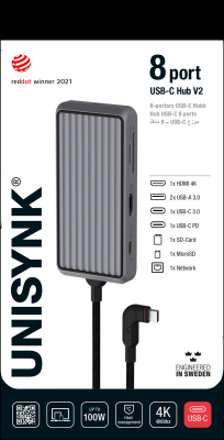 Unisynk 8 Port USB-C Hub V2 4K 60 HZ 100QW Grey#5